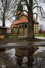 Timber framing village church in Tuchen. Brandenburg, Germany.