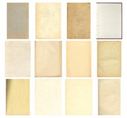 Paper and textile textures set. Blank old pages with rough faded surface. Perfect for background and vintage style design. Empty place for text.