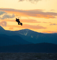 silhouette of a kite surfer
