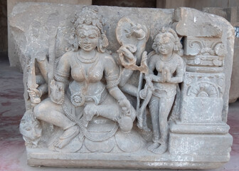 a seated hindu goddess carving at harshat mata temple situated in the village of abhaneri in the india