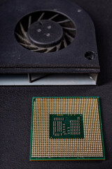 Laptop fan and computer processor. Accessories and spare parts for personal computers.