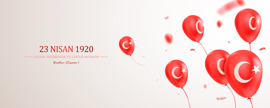 23 Nisan Ulusal Egemenlik ve Cocuk Bayrami, Kutlu Olsun. 23 April, National Sovereignty and Children’s Day Turkey, celebration card. Vector illustration.