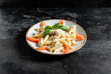 Seafood pasta. Dish with mediterranean frutti di mare on table