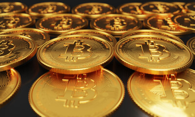 gold bitcoin lay down on the floor