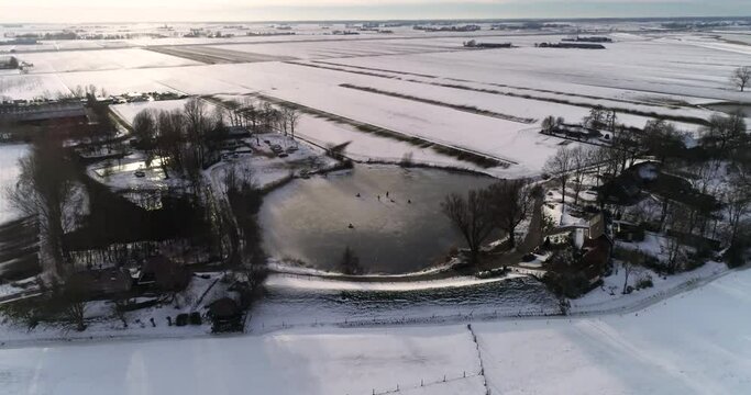 Drone footage from guys playing ice hockey on a lake in The Netherlands.