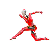 cyborg girl doing a parkour jump