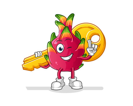 dragon fruit carry the key mascot. cartoon vector