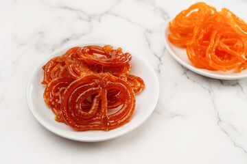 Jalebi or Jilebi Jangri - traditional Indian Diwali sweets, selective focus