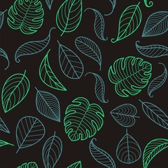 Seamless pattern of Leaf on black background