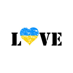 Vector illustration of a word LOVE. heart with Ukrainian flag inside.
