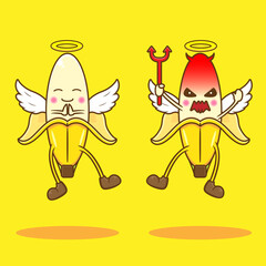 Cartoon illustration of cute banana character as an angel