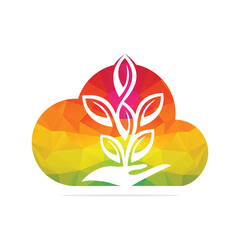 Plant in Hand Vector Logo Design. Natural Products in Cloud Shape. Cosmetics and Spa logo.	
