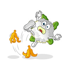 cauliflower slipped on banana character. cartoon mascot vector