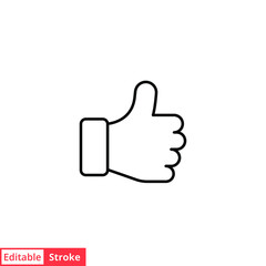 Hand thumb up gesture line icon. Testimonials, like and customer relationship management concept. Simple outline style. Vector illustration isolated on white background. Editable stroke EPS 10. 