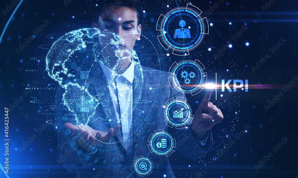 Poster kpi key performance indicator for business concept. business, technology, internet and network conce