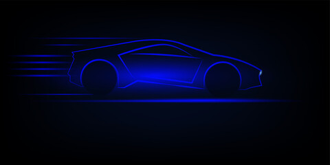 Modern white neon car silhouette.Automotive template for your banner, wallpaper, marketing advertising. ESP10