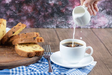 Sweet yummy pie with a cup of drink