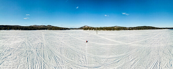 Snowmobile on Frozen Lake Panorama 