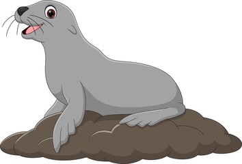 Cartoon funny seal on white background