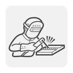 Welder vector icon. Also called craftsman, worker or labor. Who use tool and safety equipment to welding joint metal for industrial work i.e. fabrication, construction, production and metalworking.