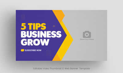 Video thumbnail and web banner template. Editable social media video cover photo layout design