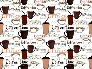Hand drawn illustrations set of coffee drinks design for seamless pattern 