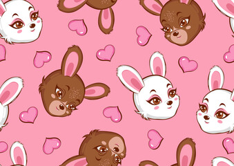 Obraz premium Rabbit Cute seamless pattern, Bunny character design.