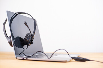 Call center and customer service support with VOIP headset