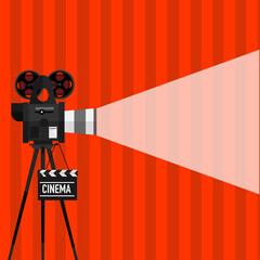 Vector of a Cinema projector on red background.