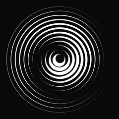 Radial white rotated stripes in ring form. Vector illustration. Design element for technology round logo, striped border frame, blackout tattoo, prints, monochrome pattern and abstract background