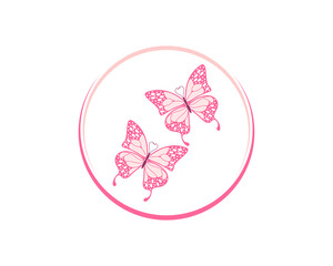 Fototapeta na wymiar Two flying butterfly in the circle logo