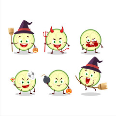 Halloween expression emoticons with cartoon character of slice of zucchini