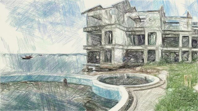 art drawing color of abandoned building