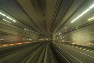 Fototapeta na wymiar Night city blur from train, Tokyo, Japan