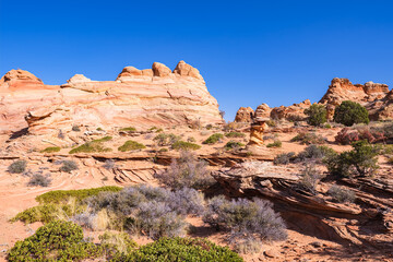 The beautiful landscape and rock formations of Coyote Buttes South in the Vermilion Cliffs National Monument in northern Arizona