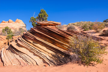 The beautiful landscape and rock formations of Coyote Buttes South in the Vermilion Cliffs National...