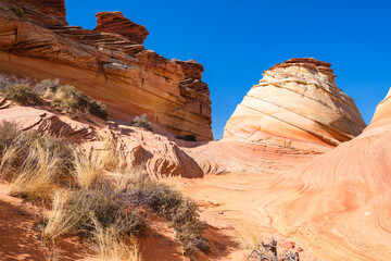The beautiful landscape and rock formations of Coyote Buttes South in the Vermilion Cliffs National...