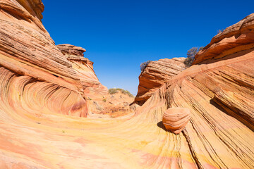 The beautiful landscape and rock formations of Coyote Buttes South in the Vermilion Cliffs National...