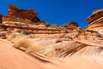 The beautiful landscape and rock formations of Coyote Buttes South in the Vermilion Cliffs National Monument in northern Arizona