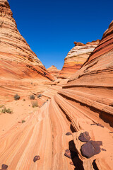 The beautiful landscape and rock formations of Coyote Buttes South in the Vermilion Cliffs National...
