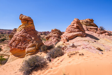 The beautiful landscape and rock formations of Coyote Buttes South in the Vermilion Cliffs National...
