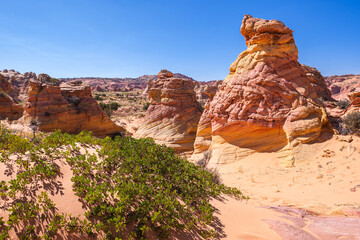 The beautiful landscape and rock formations of Coyote Buttes South in the Vermilion Cliffs National...