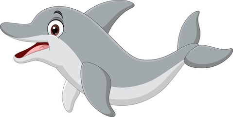 Cartoon funny dolphin on white background