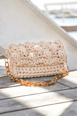 bolsa de croche em fio de malha