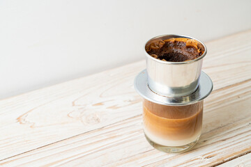 Hot milk coffee dripping in Vietnam style