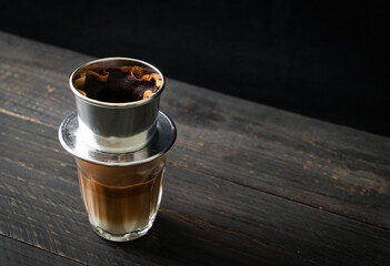 Hot milk coffee dripping in Vietnam style