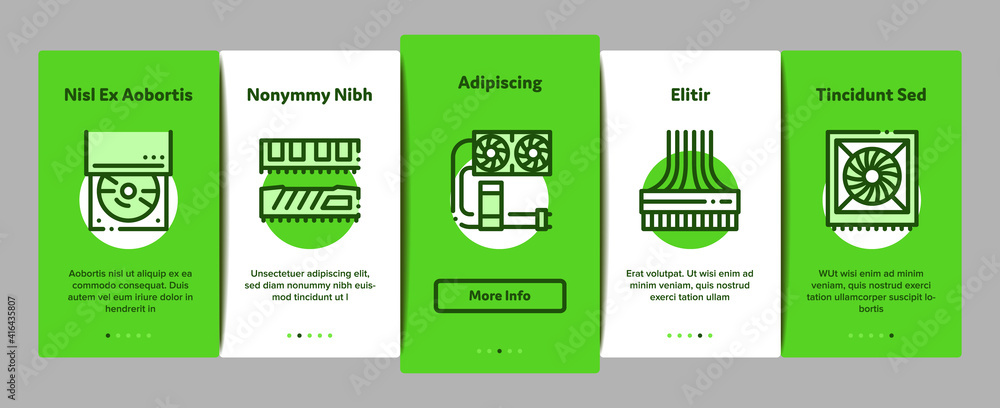 Poster computer technology onboarding mobile app page screen vector. computer mouse and keyboard, monitor a