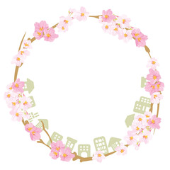 春の桜の季節の街並み