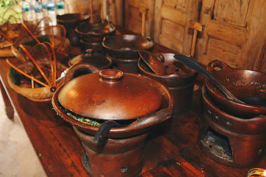 Earthenware furnace or tungku gerabah is Indonesian local stove made from clay. Traditional furnace from Indonesia.