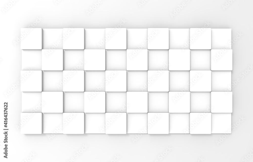 Poster 3d rendering. simple square cube box plate board on white wall background.
